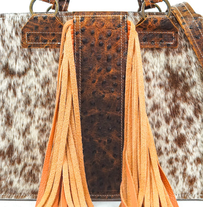 Minnie Pearl - Chocolate & White w/ Ostrich-Minnie Pearl-Western-Cowhide-Bags-Handmade-Products-Gifts-Dancing Cactus Designs