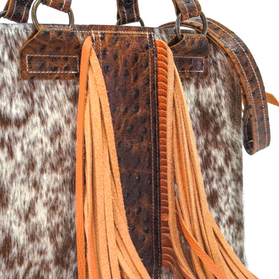 Minnie Pearl - Chocolate & White w/ Ostrich-Minnie Pearl-Western-Cowhide-Bags-Handmade-Products-Gifts-Dancing Cactus Designs