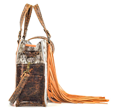 Minnie Pearl - Chocolate & White w/ Ostrich-Minnie Pearl-Western-Cowhide-Bags-Handmade-Products-Gifts-Dancing Cactus Designs