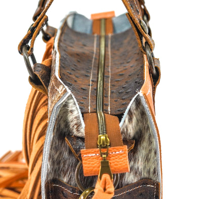 Minnie Pearl - Chocolate & White w/ Ostrich-Minnie Pearl-Western-Cowhide-Bags-Handmade-Products-Gifts-Dancing Cactus Designs