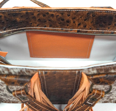 Minnie Pearl - Chocolate & White w/ Ostrich-Minnie Pearl-Western-Cowhide-Bags-Handmade-Products-Gifts-Dancing Cactus Designs