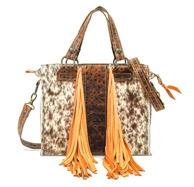 Minnie Pearl - Chocolate & White w/ Ostrich-Minnie Pearl-Western-Cowhide-Bags-Handmade-Products-Gifts-Dancing Cactus Designs