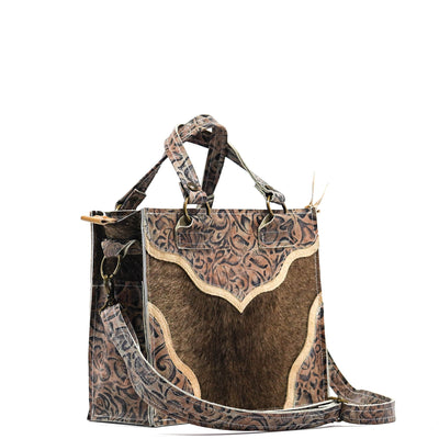 Minnie Pearl - Dark Brindle w/ Antique Deadwood Roses-Minnie Pearl-Western-Cowhide-Bags-Handmade-Products-Gifts-Dancing Cactus Designs