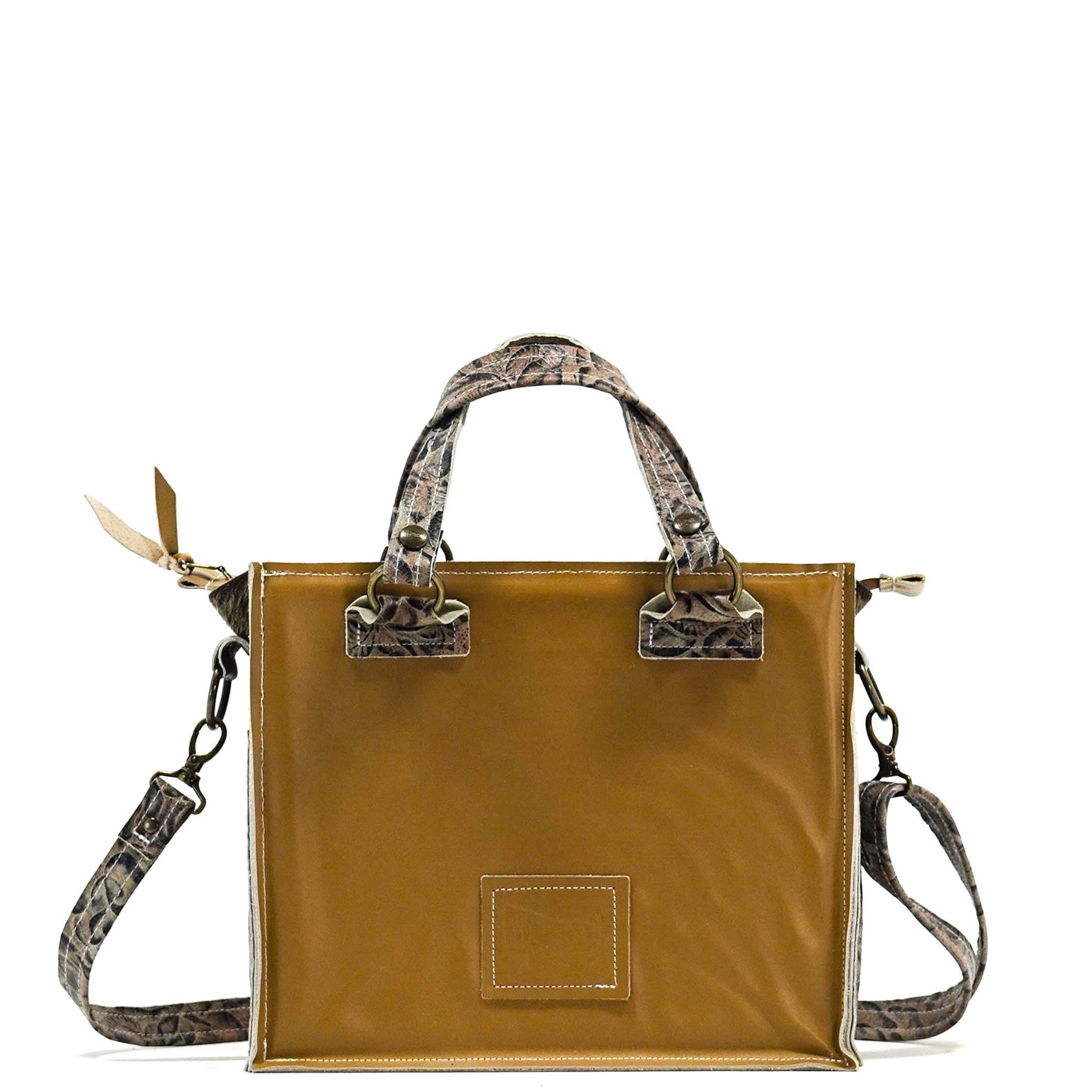 Minnie Pearl - Dark Brindle w/ Antique Deadwood Roses-Minnie Pearl-Western-Cowhide-Bags-Handmade-Products-Gifts-Dancing Cactus Designs