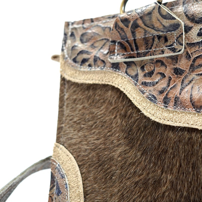 Minnie Pearl - Dark Brindle w/ Antique Deadwood Roses-Minnie Pearl-Western-Cowhide-Bags-Handmade-Products-Gifts-Dancing Cactus Designs