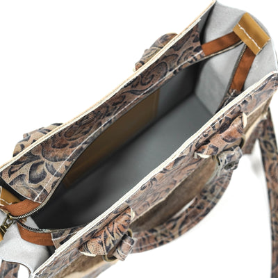 Minnie Pearl - Dark Brindle w/ Antique Deadwood Roses-Minnie Pearl-Western-Cowhide-Bags-Handmade-Products-Gifts-Dancing Cactus Designs