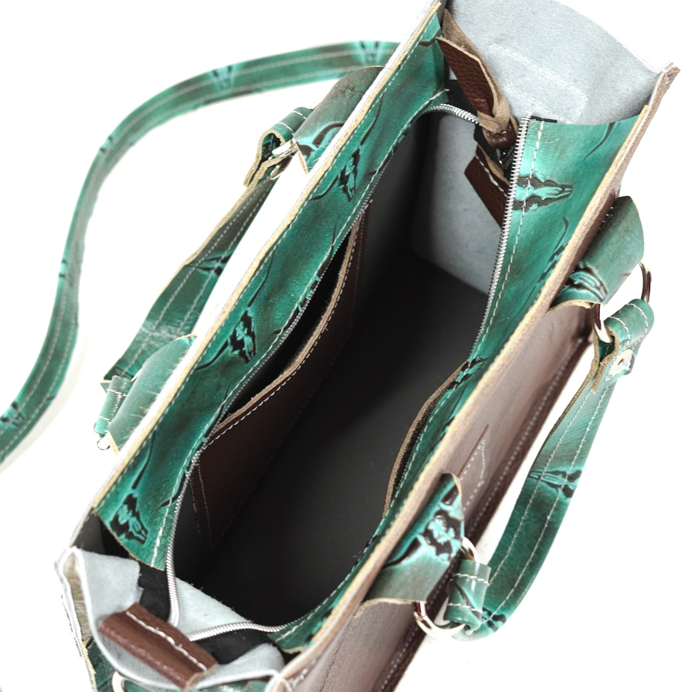 Minnie Pearl - Exotic Brindle w/ Royston Skulls-Minnie Pearl-Western-Cowhide-Bags-Handmade-Products-Gifts-Dancing Cactus Designs