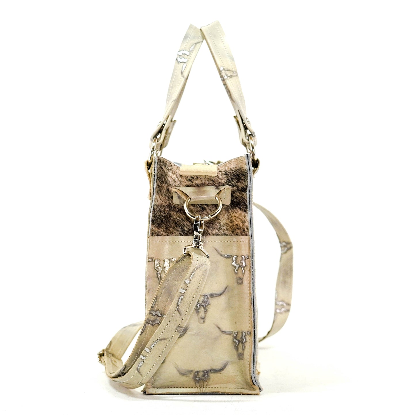 Minnie Pearl - Light Brindle w/ Ghost Skulls-Minnie Pearl-Western-Cowhide-Bags-Handmade-Products-Gifts-Dancing Cactus Designs