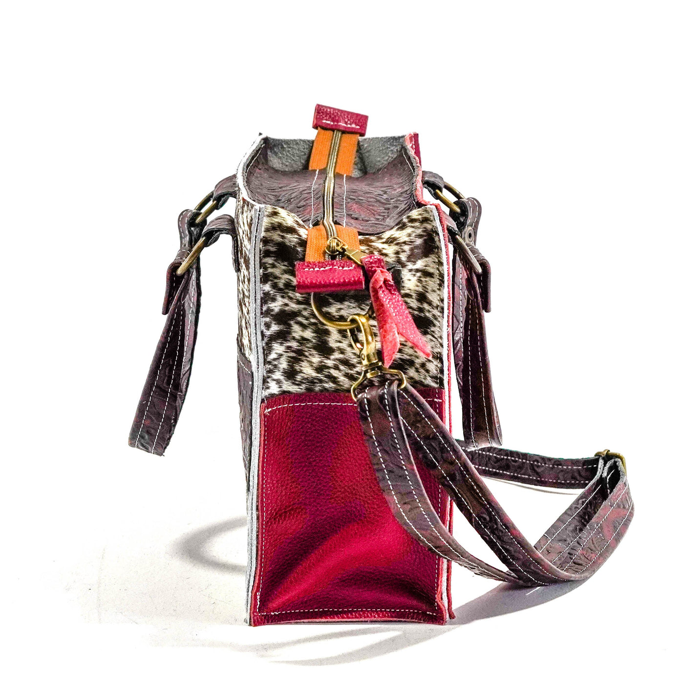 Minnie Pearl - Longhorn w/ Burgundy Tool-Minnie Pearl-Western-Cowhide-Bags-Handmade-Products-Gifts-Dancing Cactus Designs