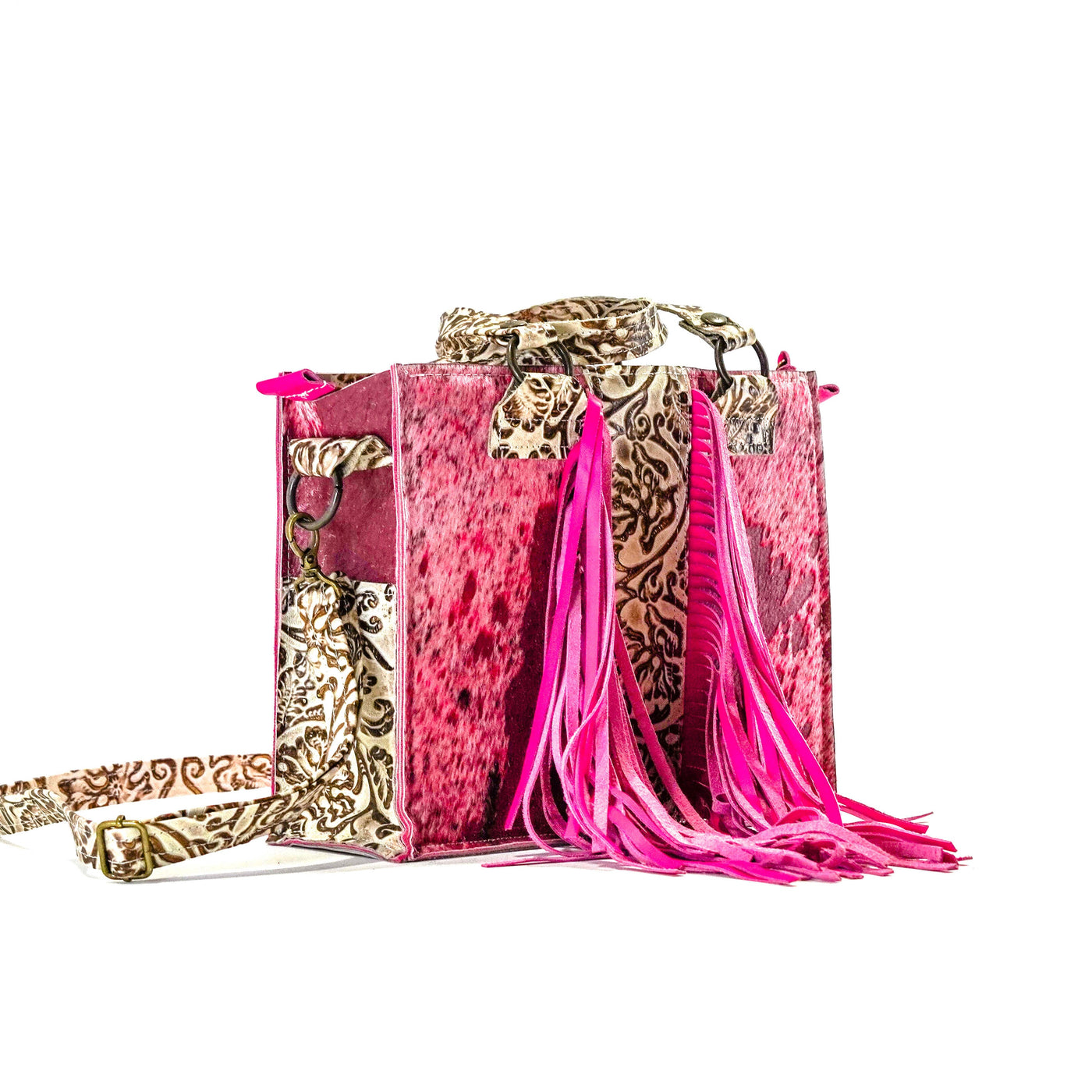 Minnie Pearl - Pink Acid w/ Ivory Tool-Minnie Pearl-Western-Cowhide-Bags-Handmade-Products-Gifts-Dancing Cactus Designs