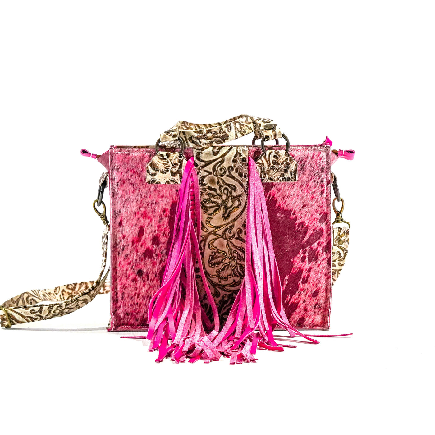 Minnie Pearl - Pink Acid w/ Ivory Tool-Minnie Pearl-Western-Cowhide-Bags-Handmade-Products-Gifts-Dancing Cactus Designs
