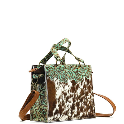 Minnie Pearl - Spotted Longhorn w/ Turquoise Tool-Minnie Pearl-Western-Cowhide-Bags-Handmade-Products-Gifts-Dancing Cactus Designs
