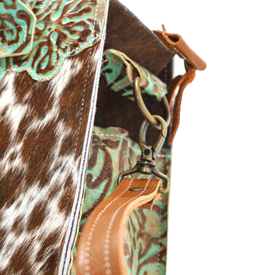 Minnie Pearl - Spotted Longhorn w/ Turquoise Tool-Minnie Pearl-Western-Cowhide-Bags-Handmade-Products-Gifts-Dancing Cactus Designs