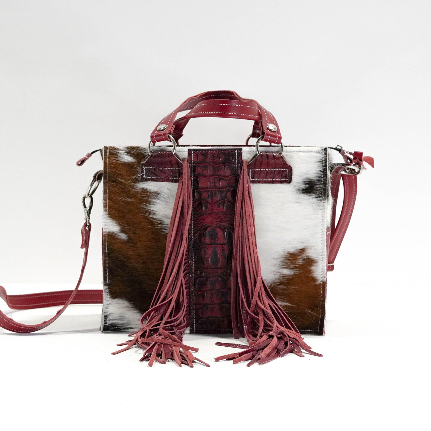 Minnie Pearl - Tricolor w/ Burgundy Croc-Minnie Pearl-Western-Cowhide-Bags-Handmade-Products-Gifts-Dancing Cactus Designs