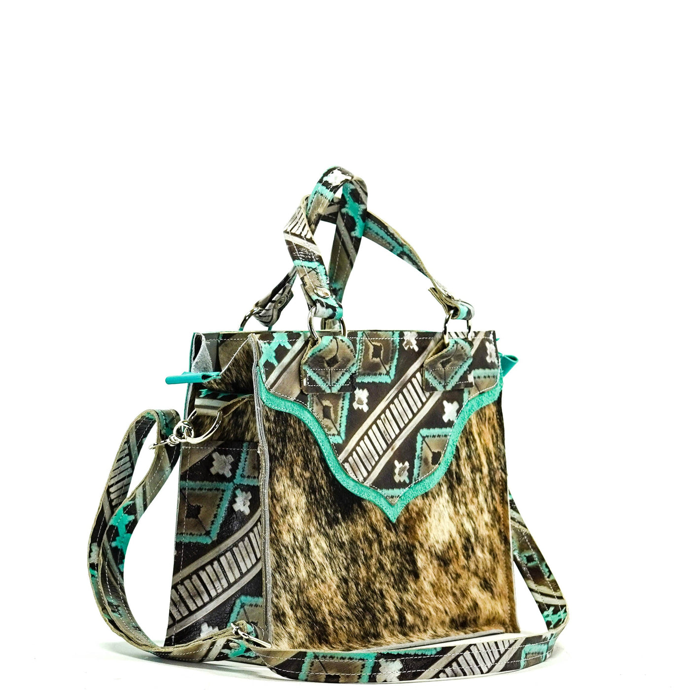 Minnie Pearl - Two-Tone Brindle w/ Cocoa Navajo-Minnie Pearl-Western-Cowhide-Bags-Handmade-Products-Gifts-Dancing Cactus Designs