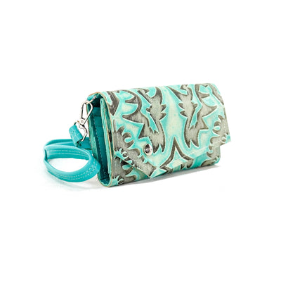 Miranda - All Embossed w/ Mint Laredo-Miranda-Western-Cowhide-Bags-Handmade-Products-Gifts-Dancing Cactus Designs