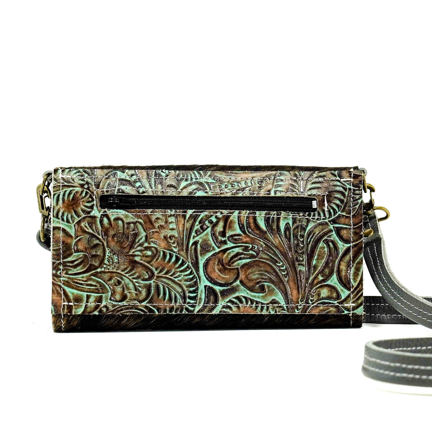Miranda - Dark Brindle w/ Turquoise Dallas Tool-Miranda-Western-Cowhide-Bags-Handmade-Products-Gifts-Dancing Cactus Designs