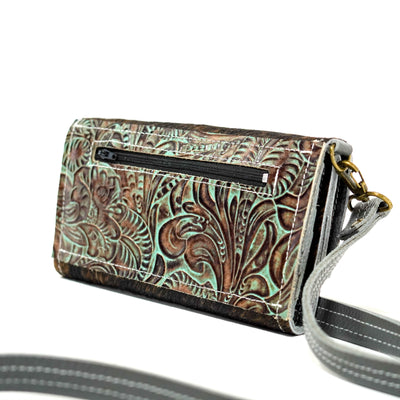 Miranda - Dark Brindle w/ Turquoise Dallas Tool-Miranda-Western-Cowhide-Bags-Handmade-Products-Gifts-Dancing Cactus Designs