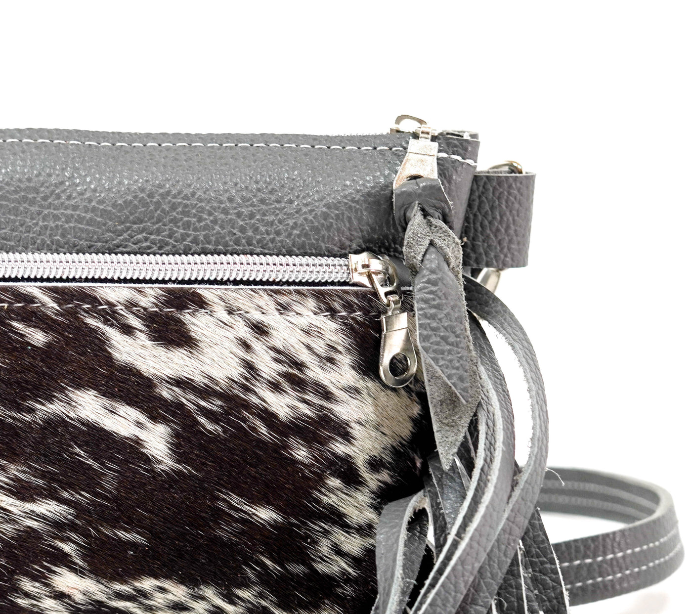 Miss Kitty - Black & White w/ Grey Pebble Leather-Miss Kitty-Western-Cowhide-Bags-Handmade-Products-Gifts-Dancing Cactus Designs