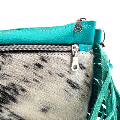 Miss Kitty - Black & White w/ Turquoise Leather-Miss Kitty-Western-Cowhide-Bags-Handmade-Products-Gifts-Dancing Cactus Designs