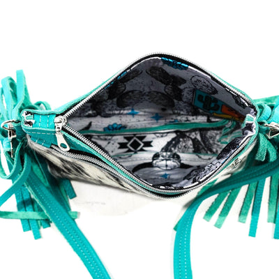 Miss Kitty - Black & White w/ Turquoise Leather-Miss Kitty-Western-Cowhide-Bags-Handmade-Products-Gifts-Dancing Cactus Designs