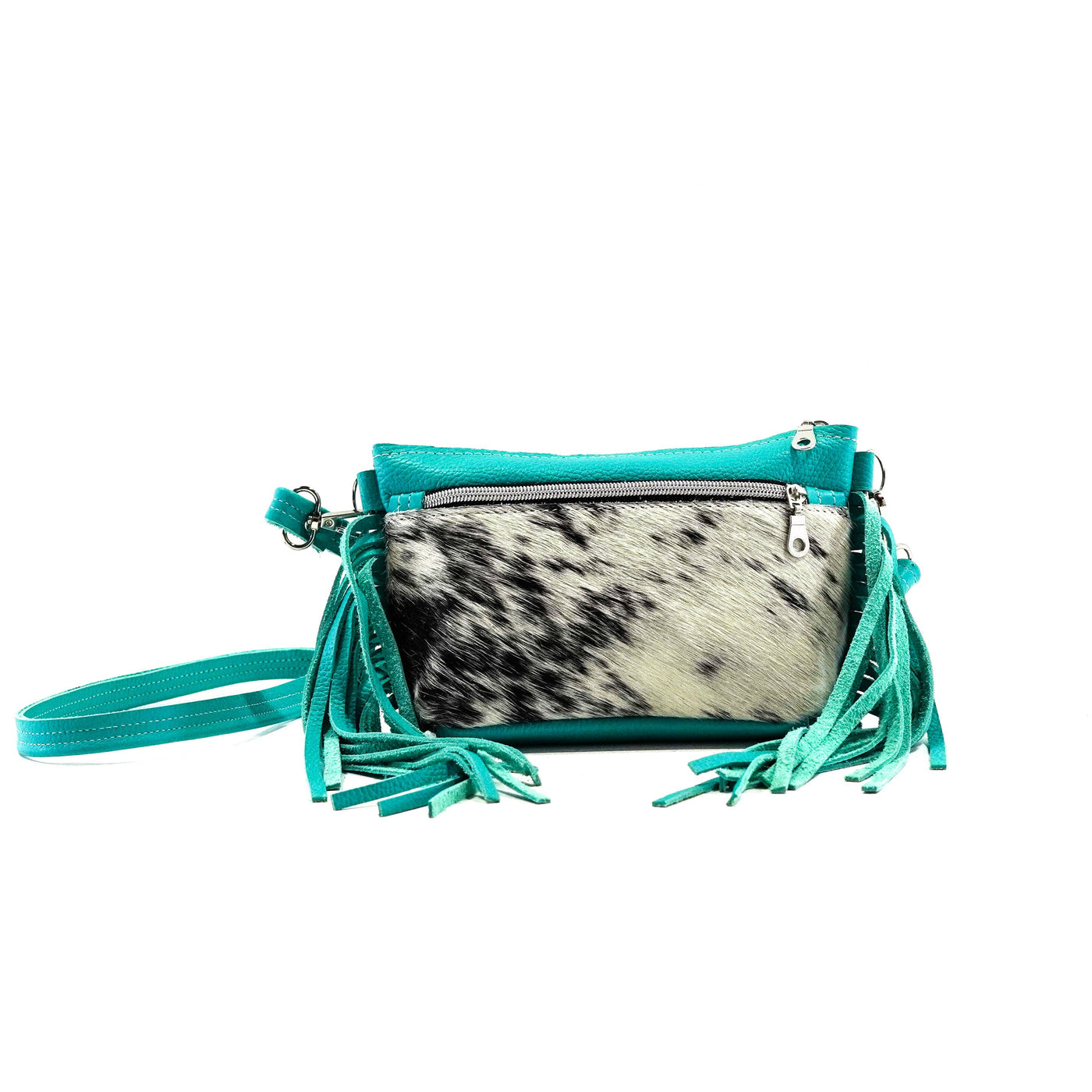 Miss Kitty - Black & White w/ Turquoise Leather-Miss Kitty-Western-Cowhide-Bags-Handmade-Products-Gifts-Dancing Cactus Designs
