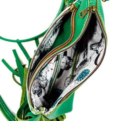Miss Kitty - Exotic Brindle w/ Evergreen Leather-Miss Kitty-Western-Cowhide-Bags-Handmade-Products-Gifts-Dancing Cactus Designs