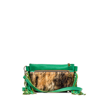 Miss Kitty - Exotic Brindle w/ Evergreen Leather-Miss Kitty-Western-Cowhide-Bags-Handmade-Products-Gifts-Dancing Cactus Designs