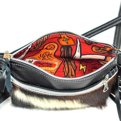 Miss Kitty - Tricolor w/ Black Leather-Miss Kitty-Western-Cowhide-Bags-Handmade-Products-Gifts-Dancing Cactus Designs