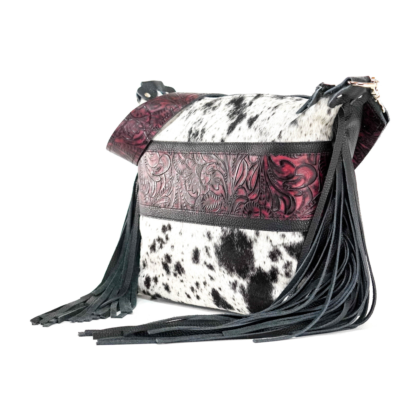 Oakley - Black & White w/ Burgundy Dallas Tool-Oakley-Western-Cowhide-Bags-Handmade-Products-Gifts-Dancing Cactus Designs