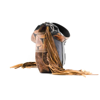 Oakley - Brindle w/ Sepia Skulls-Oakley-Western-Cowhide-Bags-Handmade-Products-Gifts-Dancing Cactus Designs