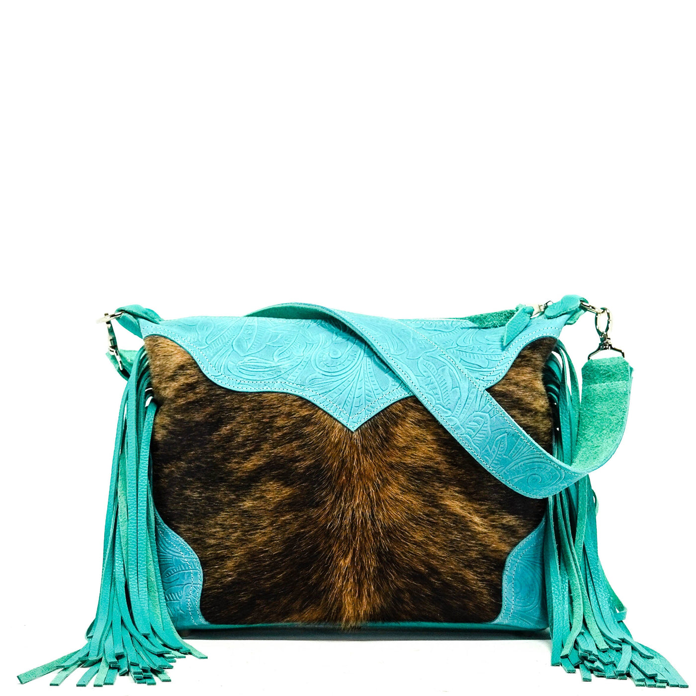 Oakley - Centered Brindle w/ Turquoise Denver Tool-Oakley-Western-Cowhide-Bags-Handmade-Products-Gifts-Dancing Cactus Designs