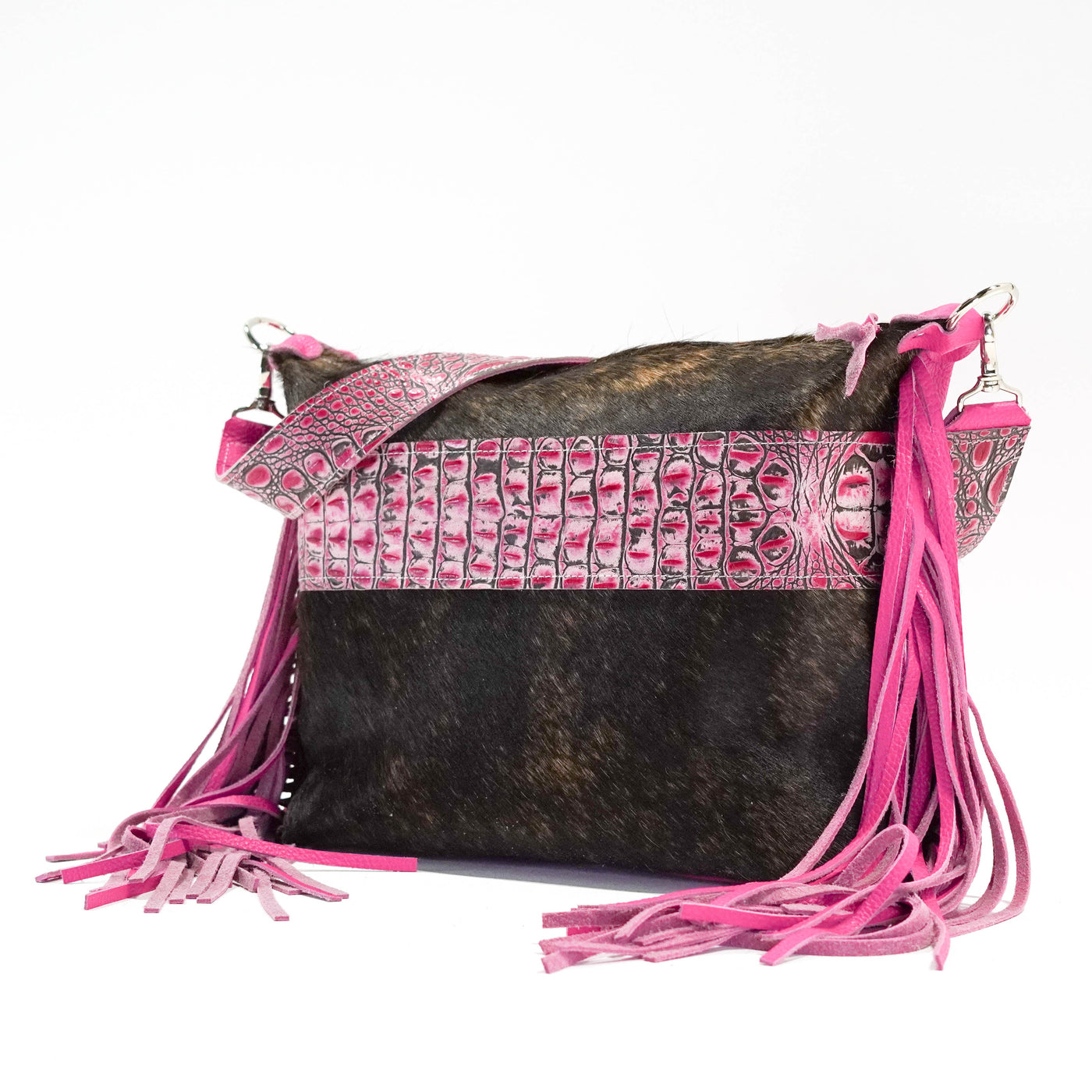 Oakley - Dark Brindle w/ Barbie Croc-Oakley-Western-Cowhide-Bags-Handmade-Products-Gifts-Dancing Cactus Designs