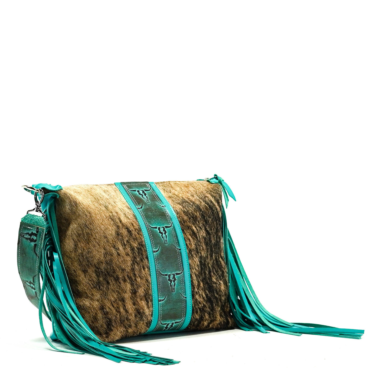 Oakley - Two-Tone Brindle w/ Royston Skulls-Oakley-Western-Cowhide-Bags-Handmade-Products-Gifts-Dancing Cactus Designs
