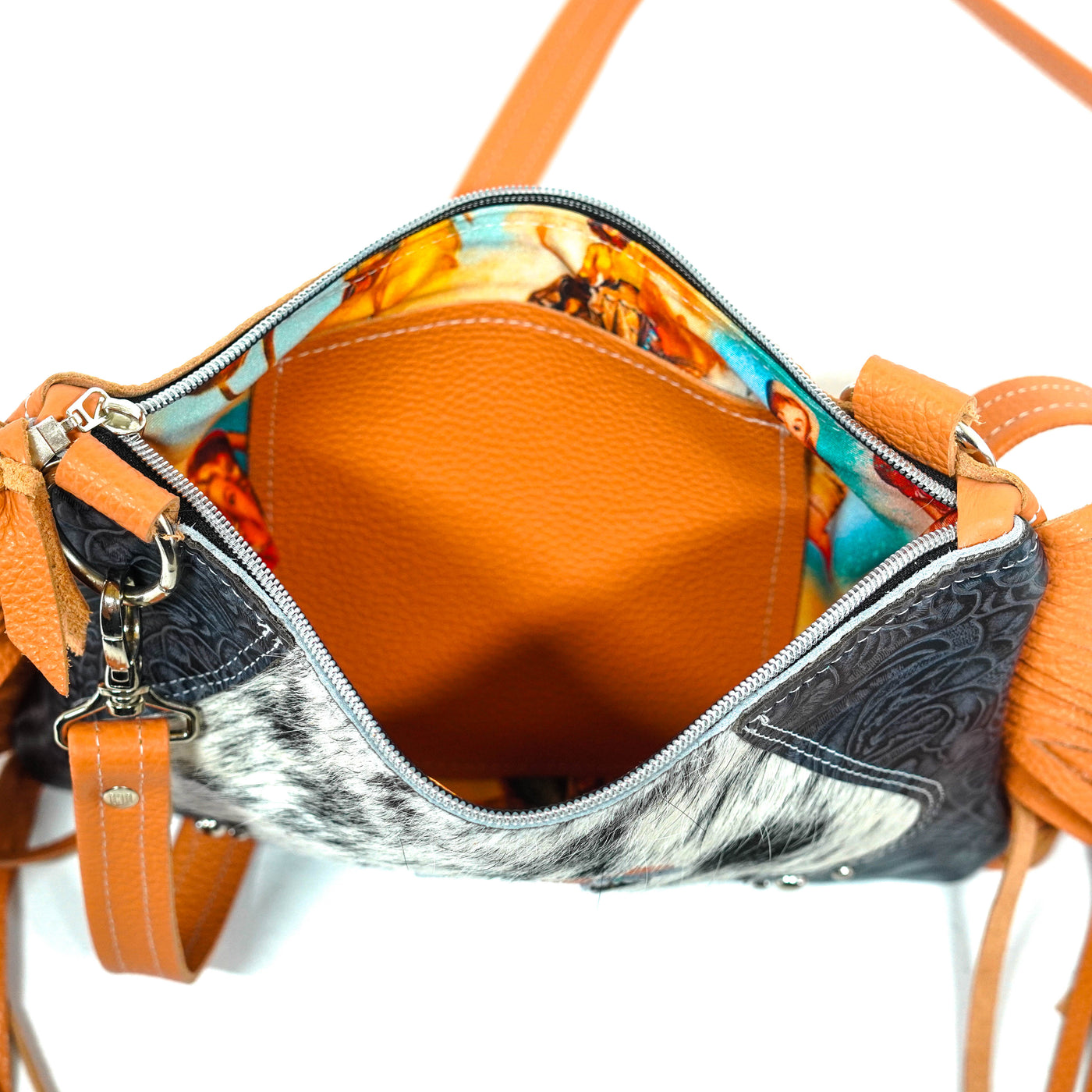 Patsy - Black & White w/ Blue Jean Tool-Patsy-Western-Cowhide-Bags-Handmade-Products-Gifts-Dancing Cactus Designs