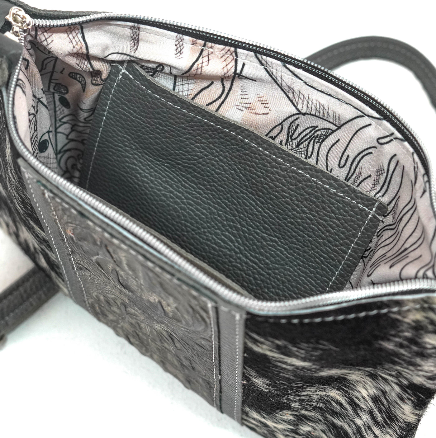 Patsy - Black & White w/ Smokeshow Croc-Patsy-Western-Cowhide-Bags-Handmade-Products-Gifts-Dancing Cactus Designs