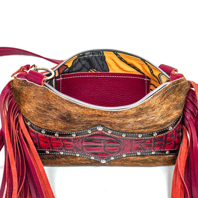 Patsy - Brindle w/ Red Croc-Patsy-Western-Cowhide-Bags-Handmade-Products-Gifts-Dancing Cactus Designs