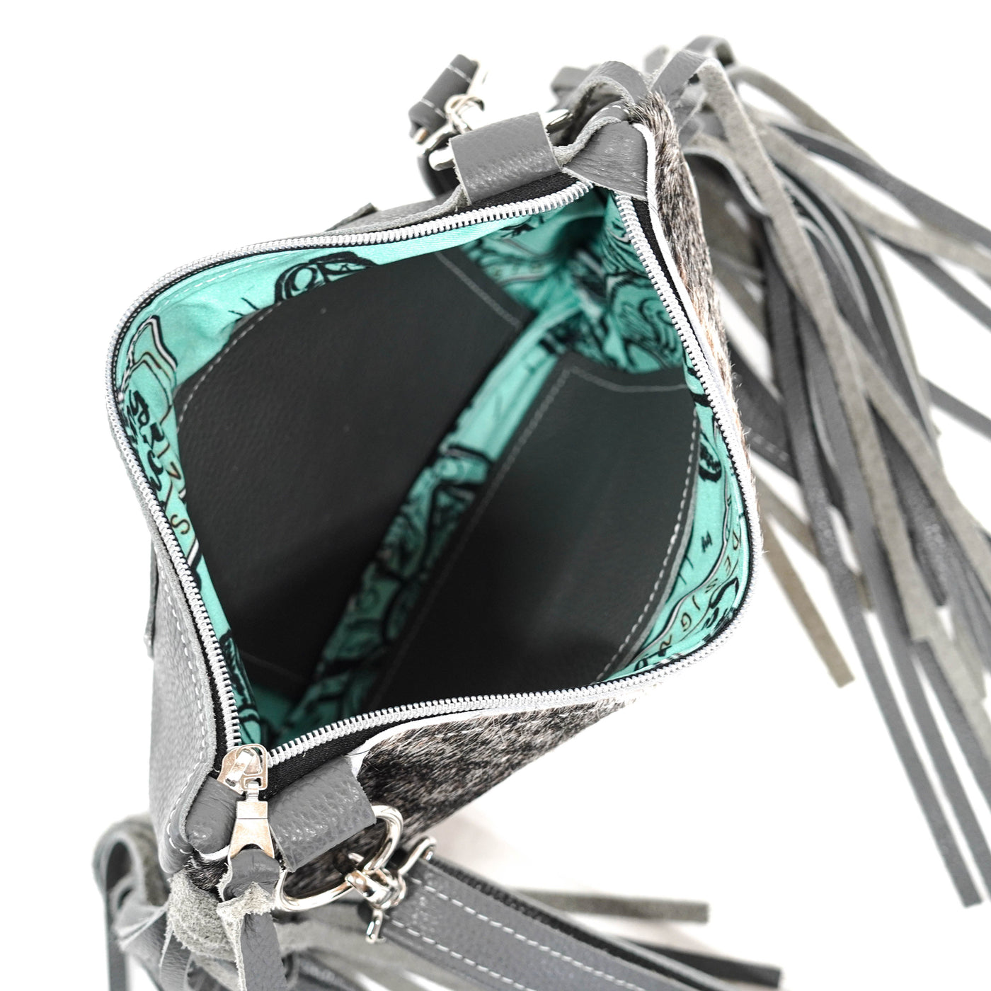 Patsy - Centered Brindle w/ Smoke Show Skulls-Patsy-Western-Cowhide-Bags-Handmade-Products-Gifts-Dancing Cactus Designs