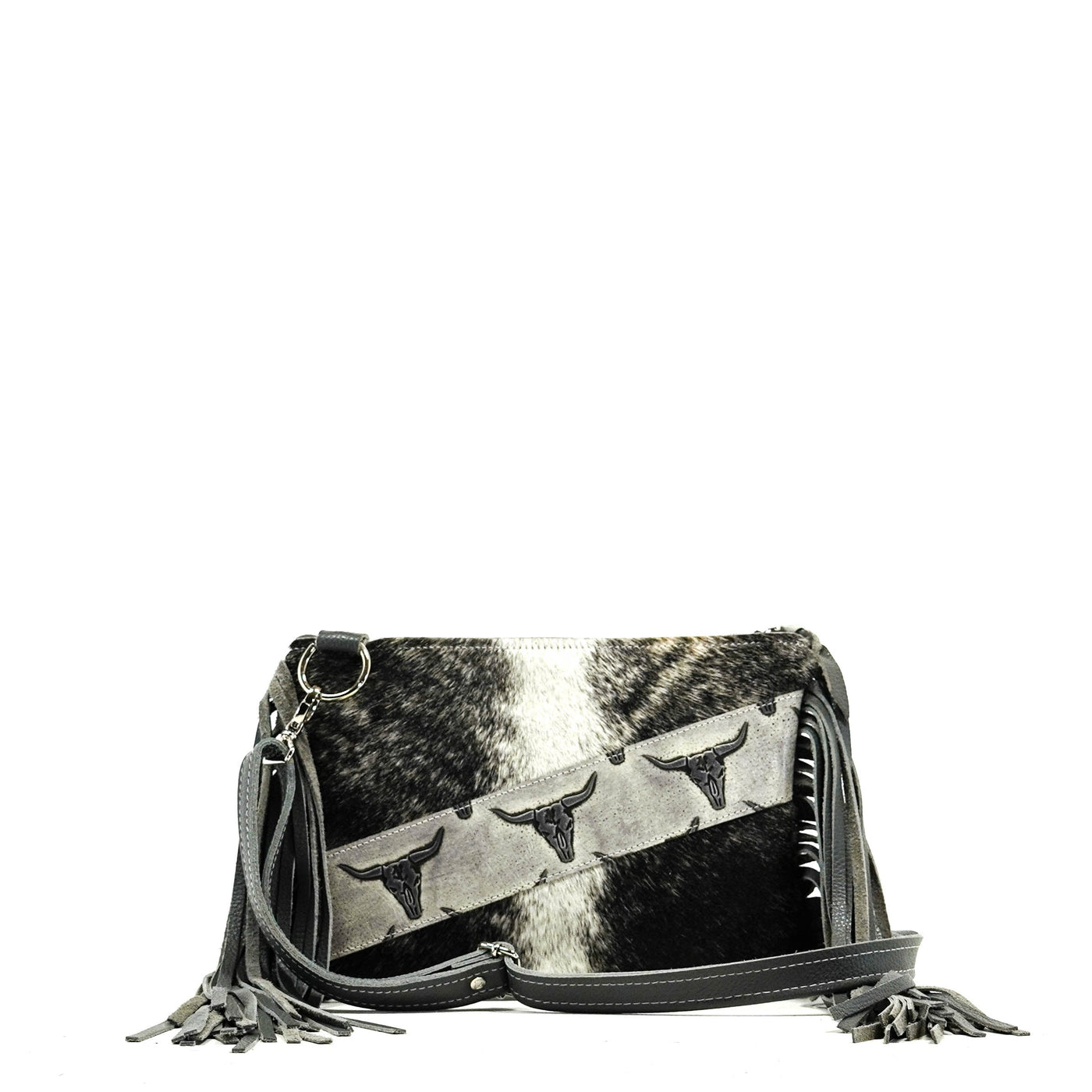 Patsy - Centered Brindle w/ Smoke Show Skulls-Patsy-Western-Cowhide-Bags-Handmade-Products-Gifts-Dancing Cactus Designs