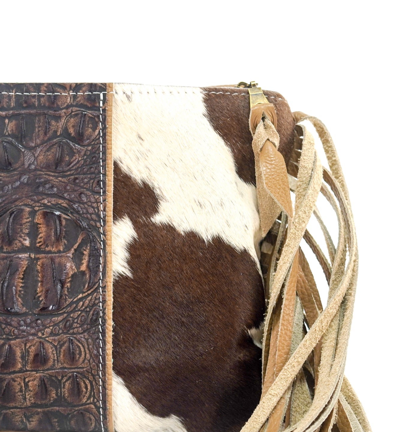 Patsy - Chocolate & White w/ Dark Saddle Croc-Patsy-Western-Cowhide-Bags-Handmade-Products-Gifts-Dancing Cactus Designs
