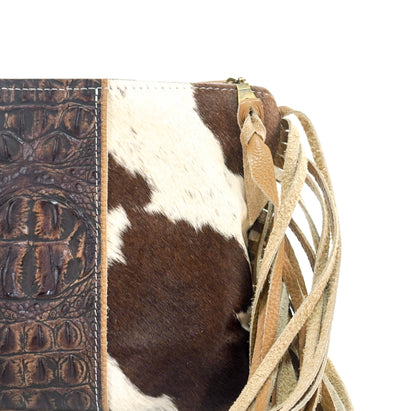 Patsy - Chocolate & White w/ Dark Saddle Croc-Patsy-Western-Cowhide-Bags-Handmade-Products-Gifts-Dancing Cactus Designs