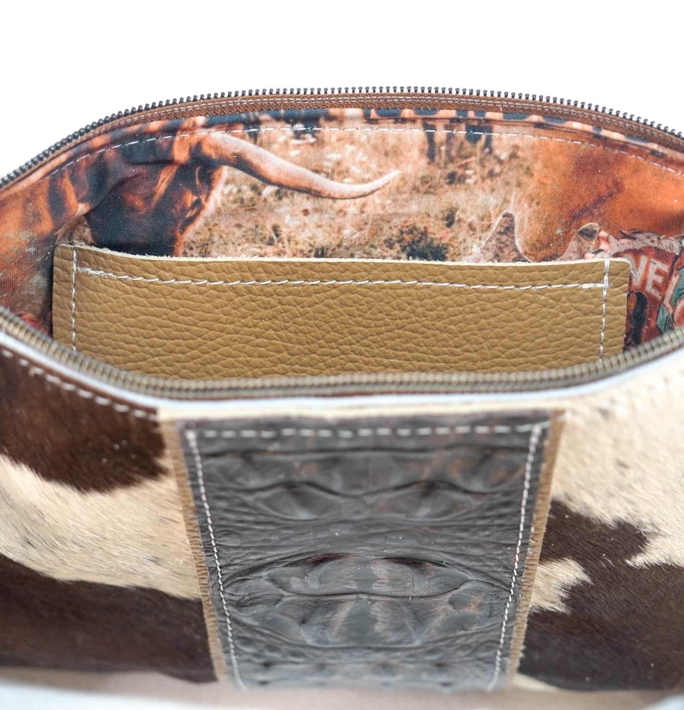 Patsy - Chocolate & White w/ Dark Saddle Croc-Patsy-Western-Cowhide-Bags-Handmade-Products-Gifts-Dancing Cactus Designs