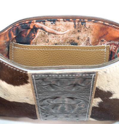 Patsy - Chocolate & White w/ Dark Saddle Croc-Patsy-Western-Cowhide-Bags-Handmade-Products-Gifts-Dancing Cactus Designs