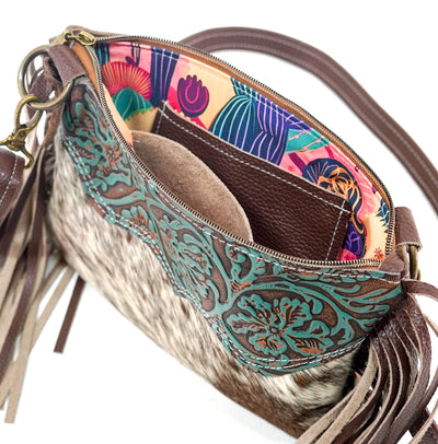 Patsy - Chocolate & White w/ Evergreen tool-Patsy-Western-Cowhide-Bags-Handmade-Products-Gifts-Dancing Cactus Designs
