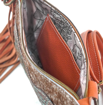 Patsy - Chocolate & White w/ Evergreen tool-Patsy-Western-Cowhide-Bags-Handmade-Products-Gifts-Dancing Cactus Designs