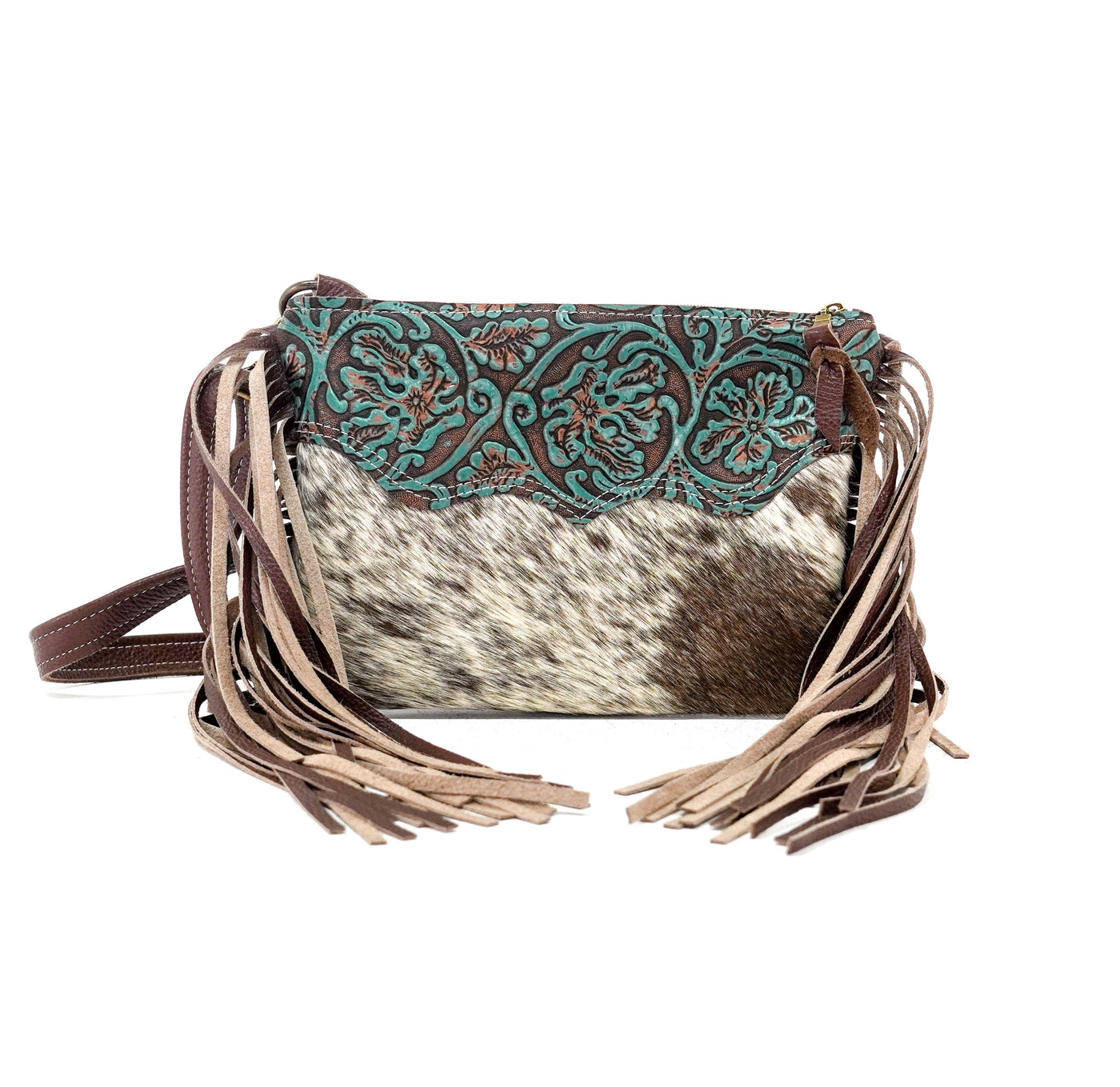 Patsy - Chocolate & White w/ Evergreen tool-Patsy-Western-Cowhide-Bags-Handmade-Products-Gifts-Dancing Cactus Designs