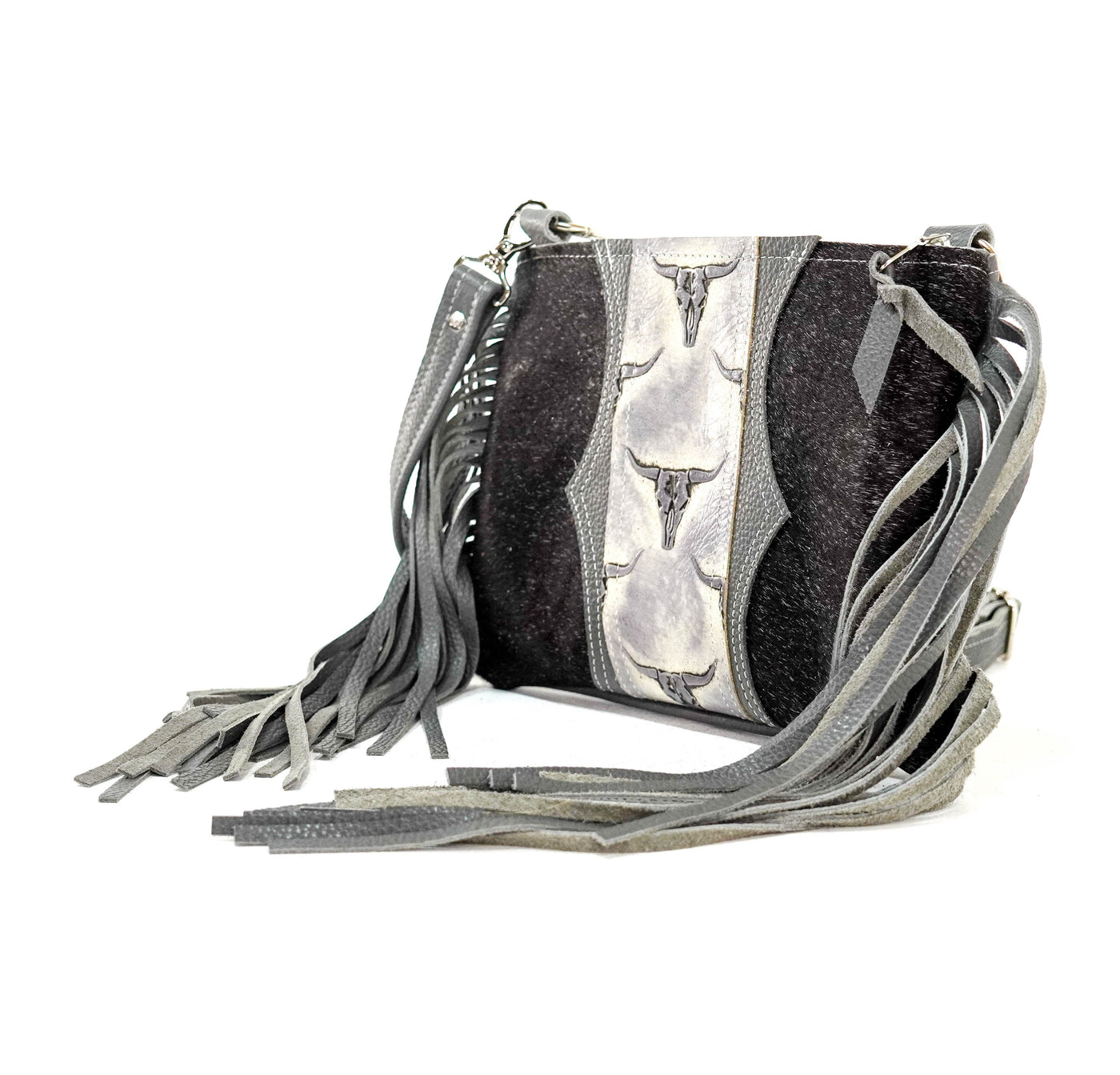 Patsy - Salt/Pepper w/ Smoke Show Skulls-Patsy-Western-Cowhide-Bags-Handmade-Products-Gifts-Dancing Cactus Designs