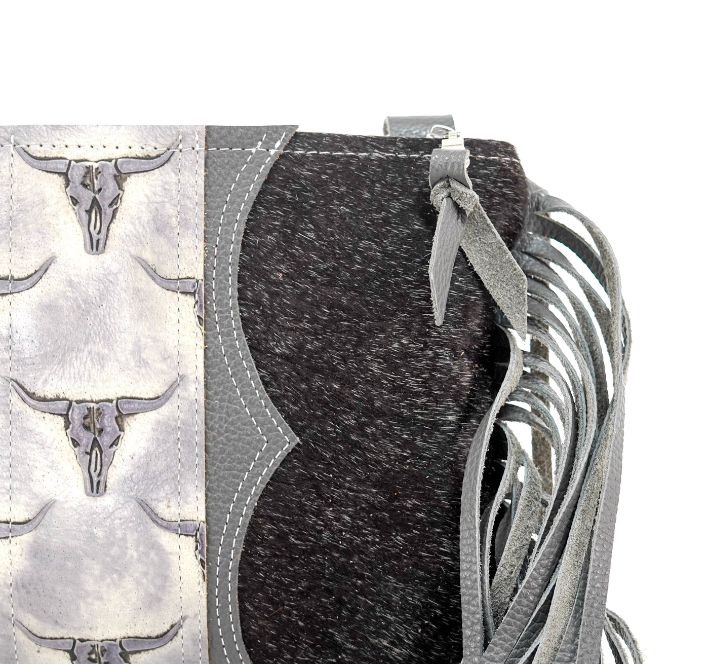 Patsy - Salt/Pepper w/ Smoke Show Skulls-Patsy-Western-Cowhide-Bags-Handmade-Products-Gifts-Dancing Cactus Designs
