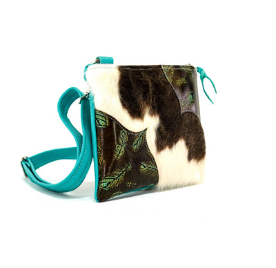 Patsy - Tricolor w/ Sepia Feathers-Patsy-Western-Cowhide-Bags-Handmade-Products-Gifts-Dancing Cactus Designs