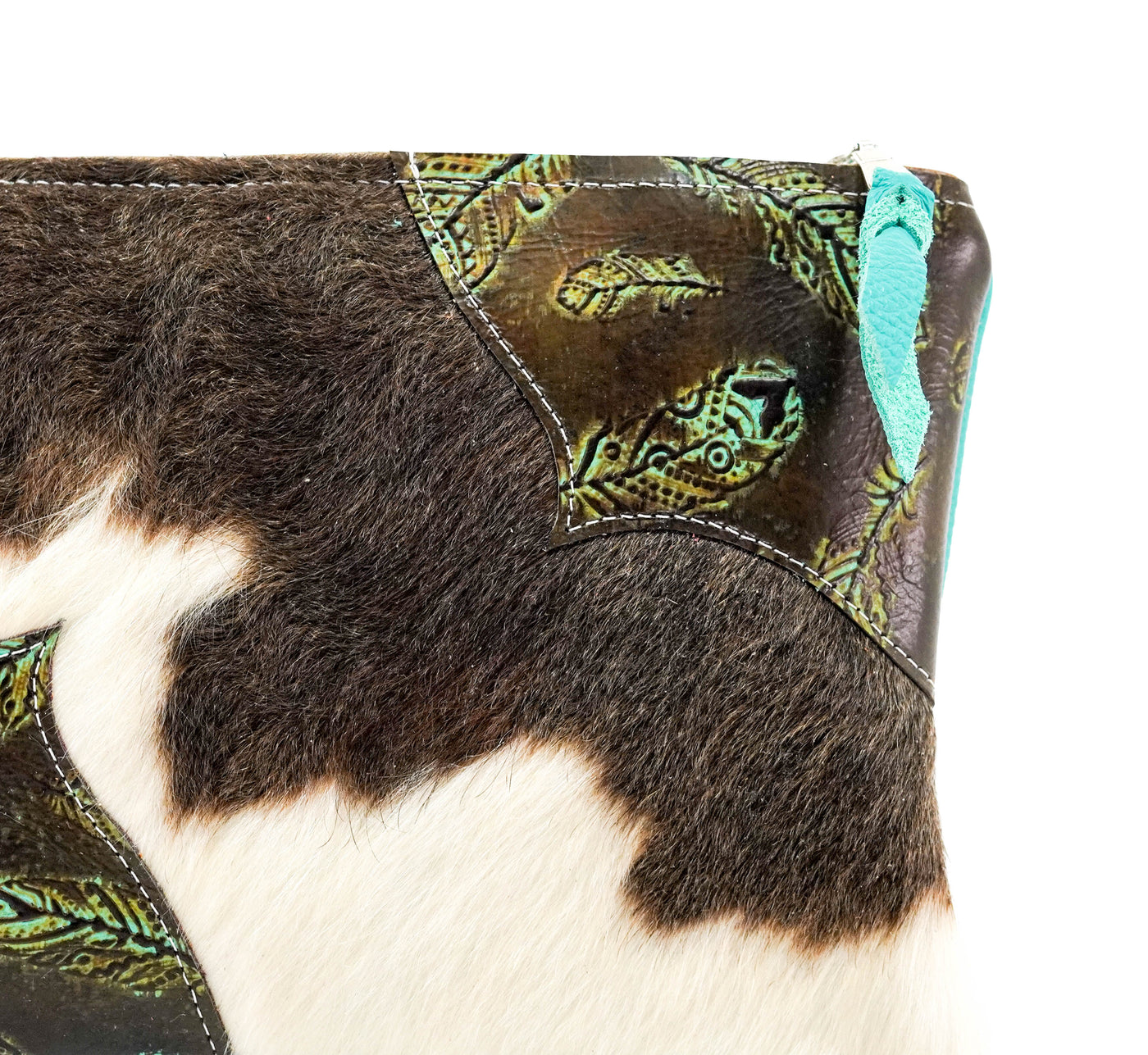 Patsy - Tricolor w/ Sepia Feathers-Patsy-Western-Cowhide-Bags-Handmade-Products-Gifts-Dancing Cactus Designs